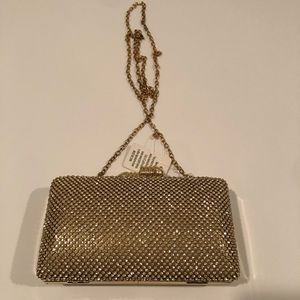 New clutch bag purse with strap gold color with rhinestone one side of bag.